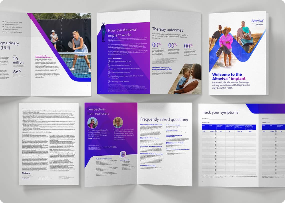 Printed Altaviva implant brochures and educational materials