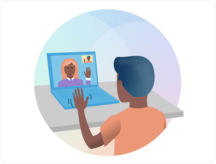 Illustration of someone on a video call on a laptop