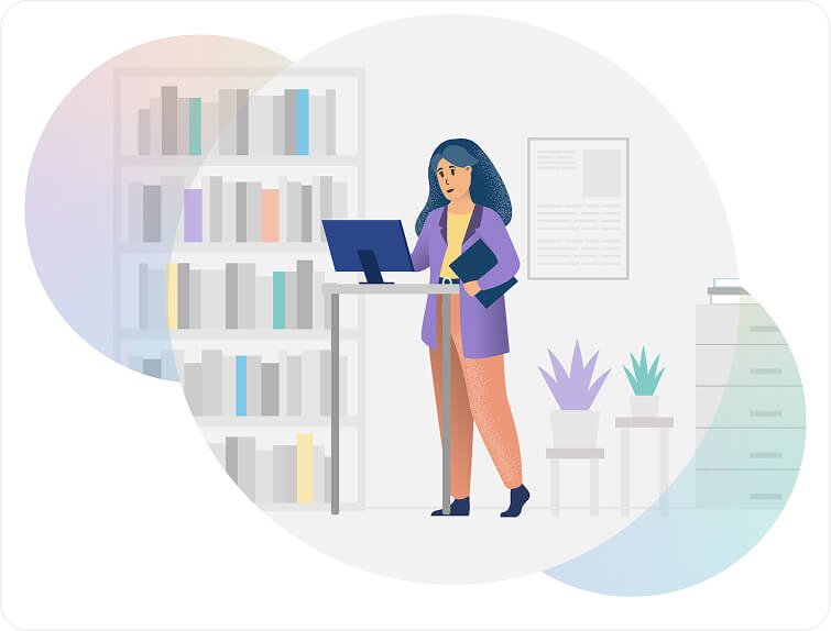 Illustration of someone working on a desktop holding a clipboard