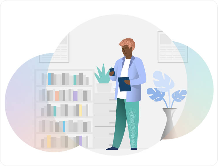 Illustration of someone holding a cell phone holding a clipboard