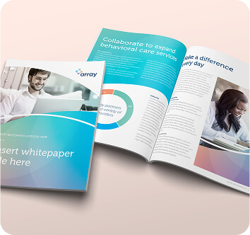 Printed whitepaper and open brochure featuring Array branding