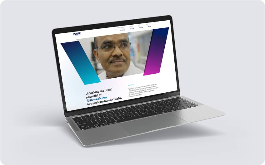 Wave Life Science's rebranded website open on a laptop
