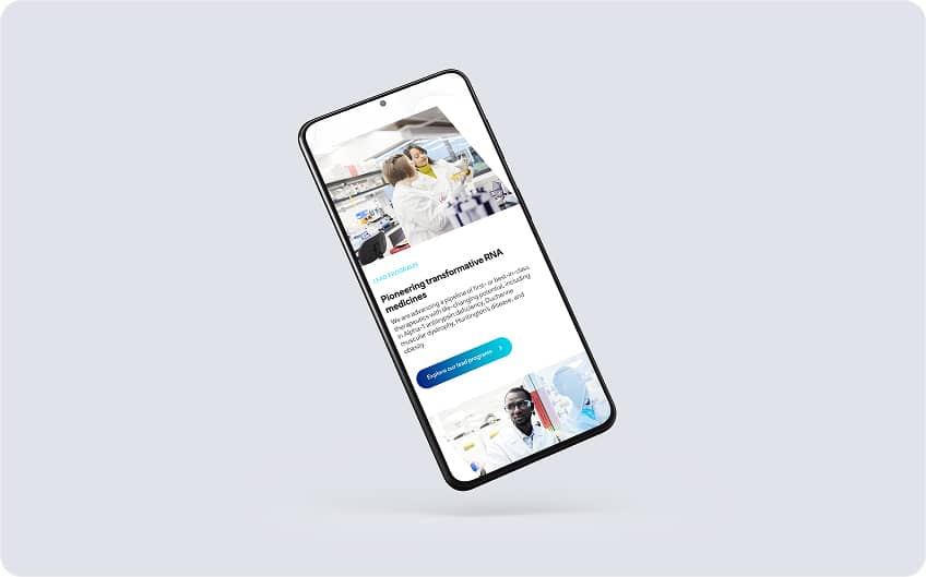 Wave Life Science's rebranded website open on a cell phone